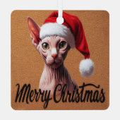 Vrolijke Kerstmis Sphynx Kat, Kerstmis Santa Sphyn Metalen Ornament (Achterkant)