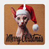 Vrolijke Kerstmis Sphynx Kat, Kerstmis Santa Sphyn Metalen Ornament (Voorkant)
