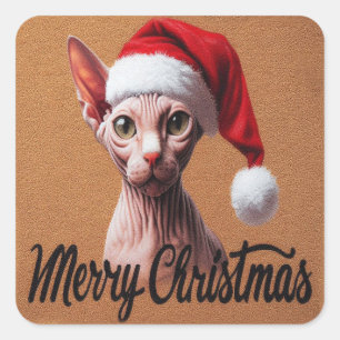 Vrolijke Kerstmis Sphynx Kat, Kerstmis Santa Sphyn Vierkante Sticker
