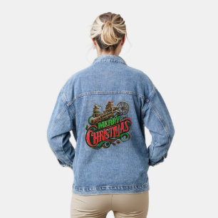 Vrolijke Kerstmis steampunk Denim Jacket