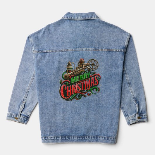 Vrolijke Kerstmis steampunk Denim Jacket (Achterkant)