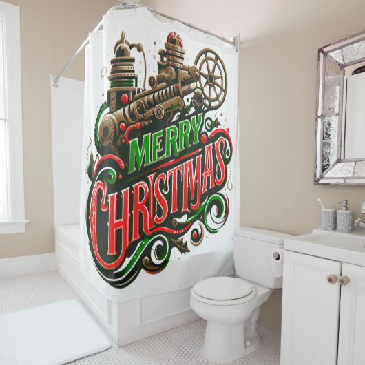 Vrolijke Kerstmis steampunk Douchegordijn (In situ)