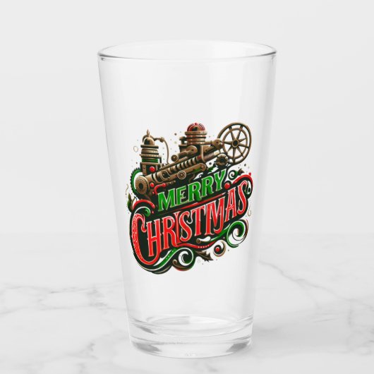 Vrolijke Kerstmis steampunk Glas (Voorkant)