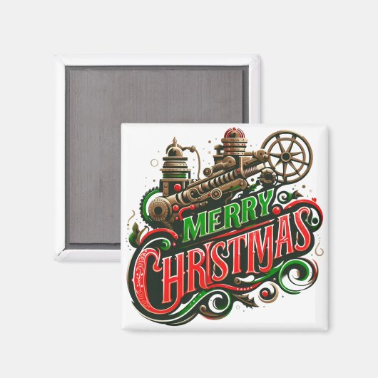 Vrolijke Kerstmis steampunk Magneet (Voorkant / Achterkant)