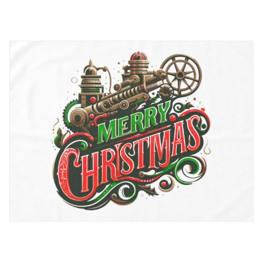 Vrolijke Kerstmis steampunk Tafelkleed (Voorkant (Horizontaal))