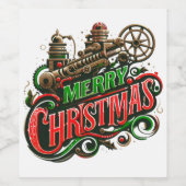 Vrolijke Kerstmis steampunk Wijn Etiket (Enkel label)