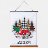 Vrolijke Kerstmis truck en bomen gepersonaliseerd Hangend Wandkleed (Voorkant)