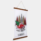 Vrolijke Kerstmis truck en bomen gepersonaliseerd Hangend Wandkleed (Gebogen)
