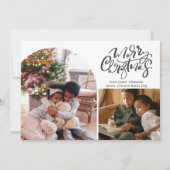 Vrolijke Kerstmis Typografie 3 Foto Feestdagenkaart (Voorkant)