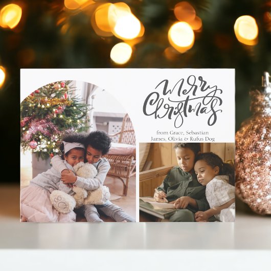 Vrolijke Kerstmis Typografie 3 Foto Feestdagenkaart