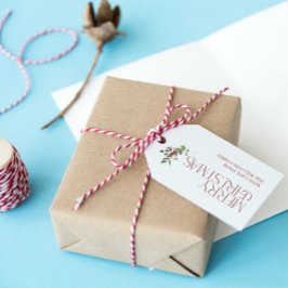 Vrolijke Kerstmis Typografie Botanisch Cadeaulabel