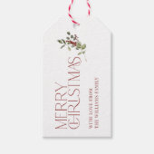 Vrolijke Kerstmis Typografie Botanisch Cadeaulabel (Voorkant)