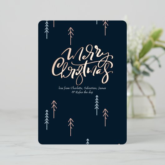 Vrolijke Kerstmis Typografie Foto Gepersonaliseerd Folie Feestdagenkaart (Staand Voorkant)