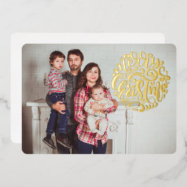 Vrolijke Kerstmis Typografie Fotokaart Folie Feestdagenkaart