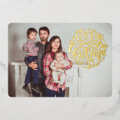 Vrolijke Kerstmis Typografie Fotokaart Folie Feestdagenkaart (Voorkant)