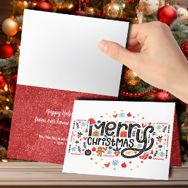 Vrolijke Kerstmis Typografie Gevouwen Feestdagen Kaart