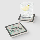 Vrolijke Kerstmis Typografie Kerst Holly Stenen Onderzetter (Zijkant)