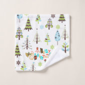 Vrolijke Kerstmis Typografie & Kerstbomen Bad Handdoek (Wasdoekje)