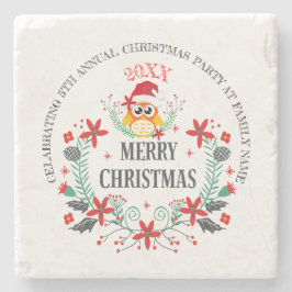 Vrolijke Kerstmis Typografie & Kerstmis Uil Boeket Stenen Onderzetter