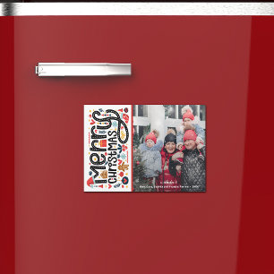 VROLIJKE KERSTMIS Typografie Magnetische Fotokaart