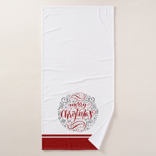 Vrolijke Kerstmis typografie op wit en bordeaux Bad Handdoek (Badhanddoek)
