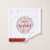 Vrolijke Kerstmis typografie op wit en bordeaux Bad Handdoek (Wasdoekje)