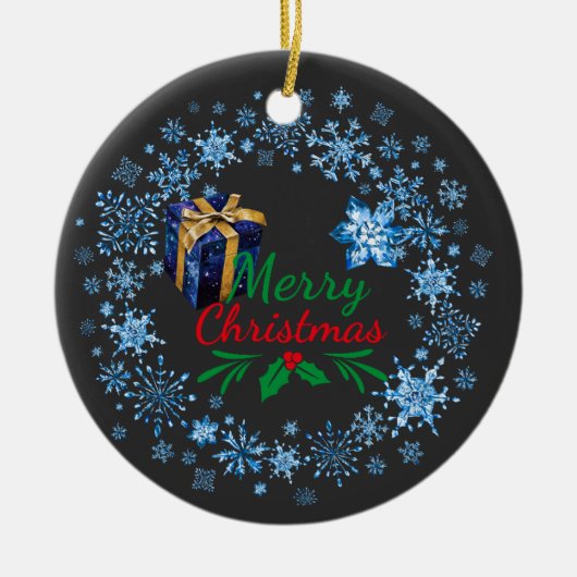 Vrolijke Kerstmis Typografie Retro Tekst Keramisch Ornament (Voorkant)