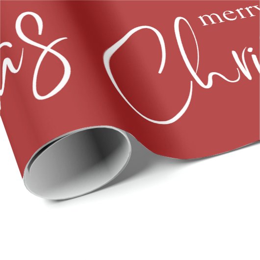 Vrolijke Kerstmis Typografie Rode Moderne Vakantie Cadeaupapier (Rol Hoek)