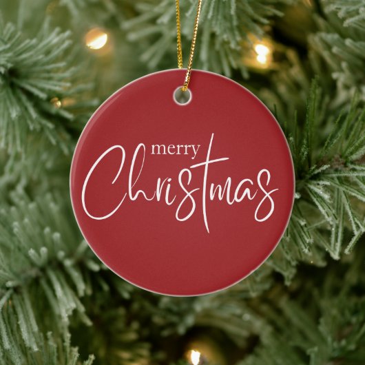 Vrolijke Kerstmis Typografie Rode Moderne Vakantie Keramisch Ornament (Boom)