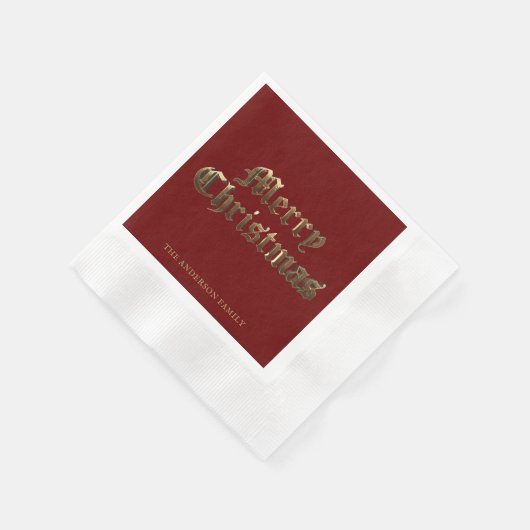 Vrolijke Kerstmis Typografie Rood en Goud Servet (Hoek)