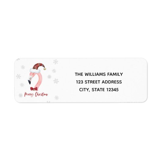 Vrolijke Kerstmis Typografie Santa Flamingo Terug Etiket (Voorkant)