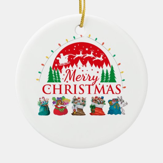 Vrolijke Kerstmis Typografie Santa Tekst Keramisch Ornament (Voorkant)