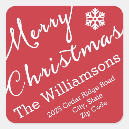 Vrolijke Kerstmis Typografie Snowflake Eenvoudig Vierkante Sticker (Voorkant)