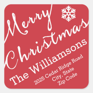Vrolijke Kerstmis Typografie Snowflake Eenvoudig Vierkante Sticker