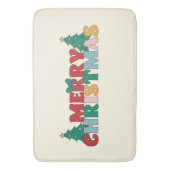 Vrolijke Kerstmis Typografie Versierde dennenboom Badmat (Voorkant Verticaal)