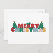 Vrolijke Kerstmis Typografie Versierde dennenboom Briefkaart (Voorkant / Achterkant)
