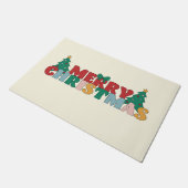 Vrolijke Kerstmis Typografie Versierde dennenboom Deurmat (Schuin)