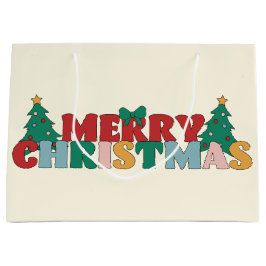 Vrolijke Kerstmis Typografie Versierde dennenboom Groot Cadeauzakje