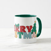 Vrolijke Kerstmis Typografie Versierde dennenboom Mok (Voorkant rechts)