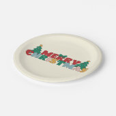 Vrolijke Kerstmis Typografie Versierde dennenboom Papieren Bordje (Gekanteld)