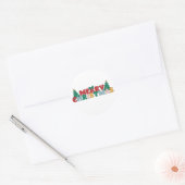 Vrolijke Kerstmis Typografie Versierde dennenboom Ronde Sticker (Envelop)
