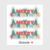 Vrolijke Kerstmis Typografie Versierde dennenboom Sticker (Vel)