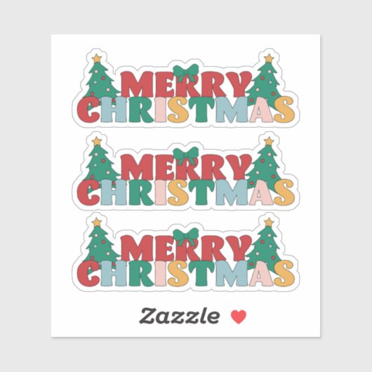 Vrolijke Kerstmis Typografie Versierde dennenboom Sticker (Vel)