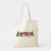 Vrolijke Kerstmis Typografie Versierde dennenboom Tote Bag (Achterkant)