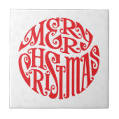 Vrolijke Kerstmis Typografie Vrolijke Groeten Tegeltje (Voorkant)