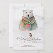 Vrolijke Kerstmis typografie, Wit Beer, Rode Robin Kaart (Voorkant)