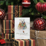 Vrolijke Kerstmis typografie, Wit Beer, Rode Robin Kaart<br><div class="desc">Dit ontwerp is gevuld met kleur en de vreugde van het kerstseizoen,  met een poolbessen beer met rode bessen en holly accenten. Elegante scripttypografie met Red Robin.  vibe,  winter wonderland vakantie kaart ontwerp.</div>
