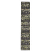Vrolijke Kerstmis Typografie Zwart & Goud Glitter Medium Tafelloper (Voorkant)