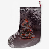Vrolijke Kerstmis Vakantie Boom Lichten in Sneeuw Kleine Kerstsok (Achterkant)