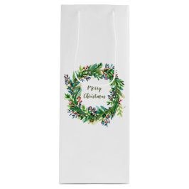 Vrolijke Kerstmis Vakantie krans Medium Gift Bag Wijn Cadeautas